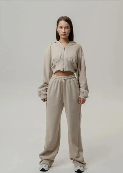 Cozy Cream - Cropped Hoodie and Jogger Set