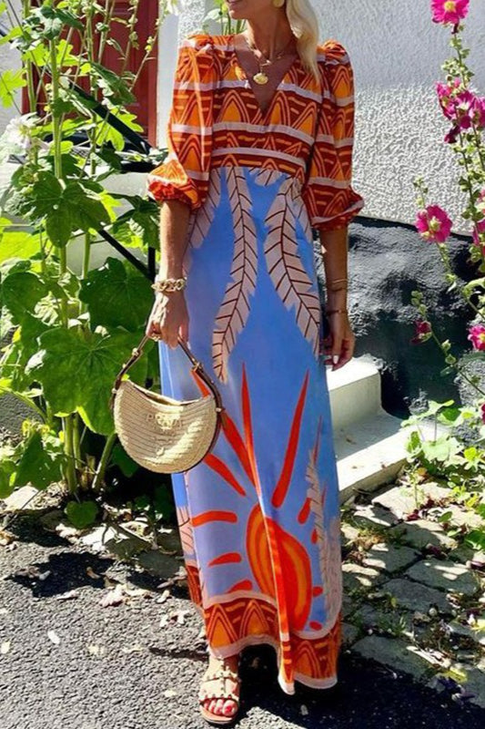 Sexy Floral Print Backless Bohemian Maxi Dress