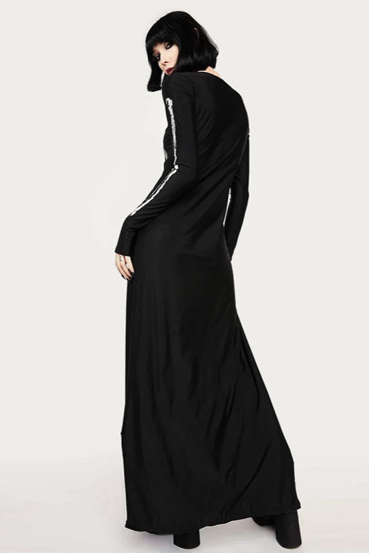 Dark Gothic Skull Print Maxi Dress