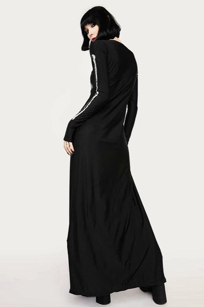 Dark Gothic Skull Print Maxi Dress