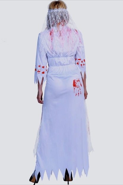 Halloween Blood Stained Bride Costume Maxi Dress