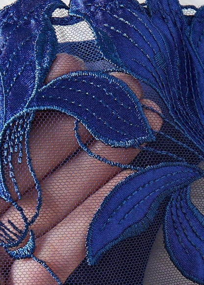 Azure Bloom - Embroidered Mesh Lingerie Set
