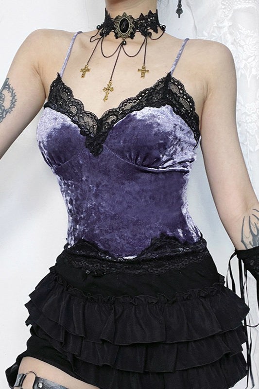 Velvet Lace Trim Gothic Cami Corset