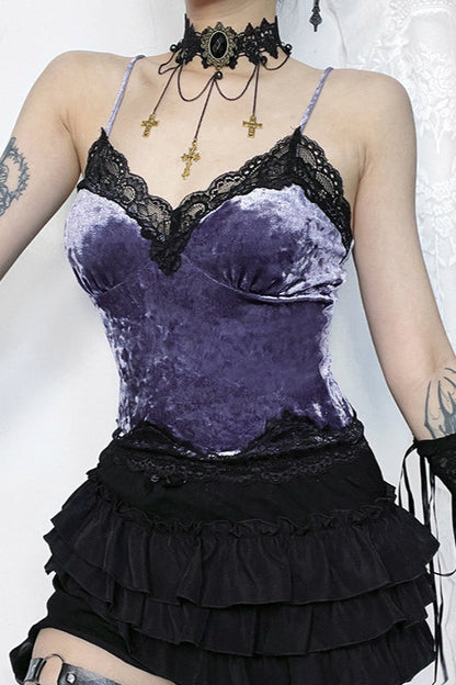 Velvet Lace Trim Gothic Cami Corset