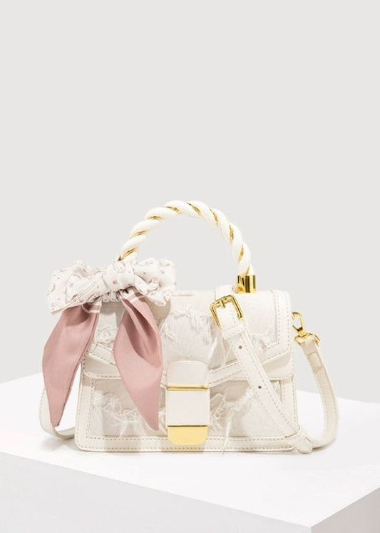 Roselle - Lace-Embellished Mini Top-Handle Bag with Scarf Detail