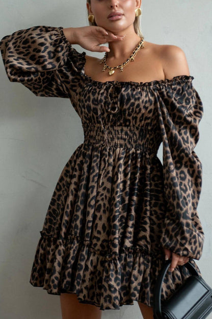Vestido sexy de corte bajo con estampado de leopardo para mujer