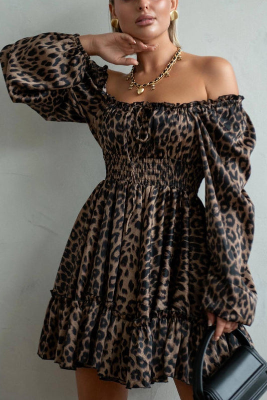 Vestido sexy de corte bajo con estampado de leopardo para mujer