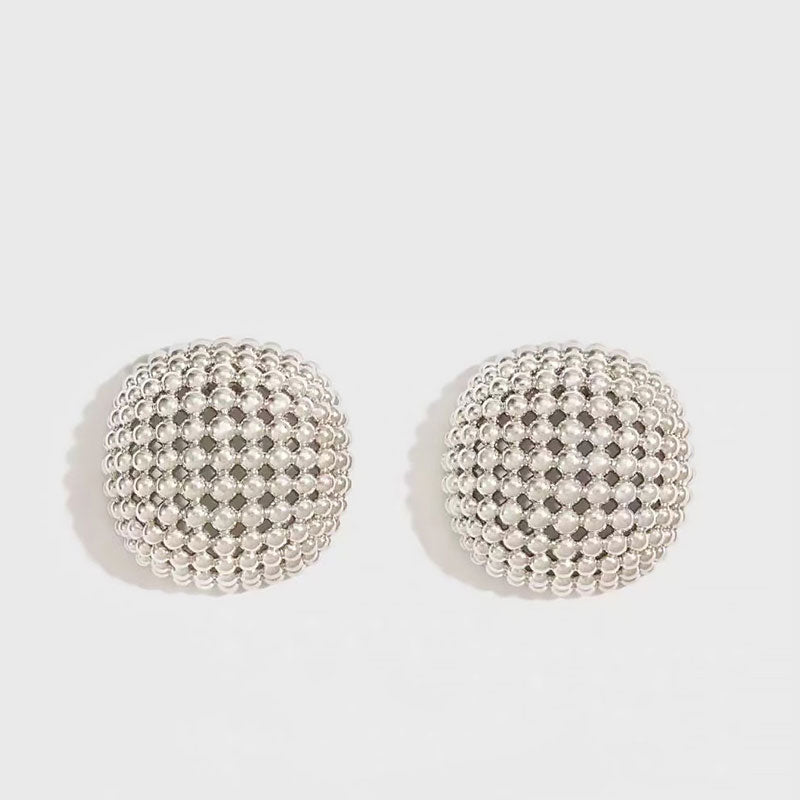 19C Metallic Round Cut Mesh Mini Ball Half Hoop Earrings