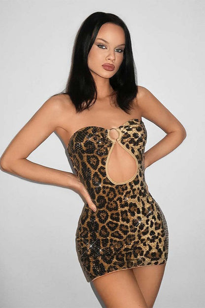 Ring Cutout Strapless Bodycon Mini Dress