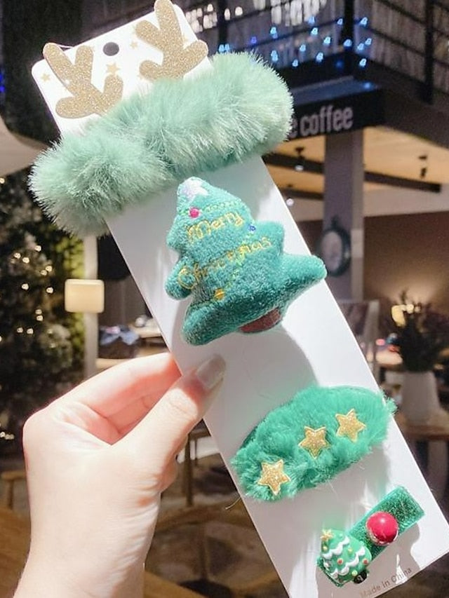 1PC Girls' Hair Accessory Set For Christmas Fabric Christmas elk set of four santa claus set of four Four-piece Christmas elk pop ring for Women