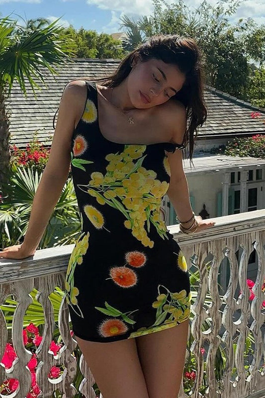 Floral Cami Ruched Bodycon Mini Dress