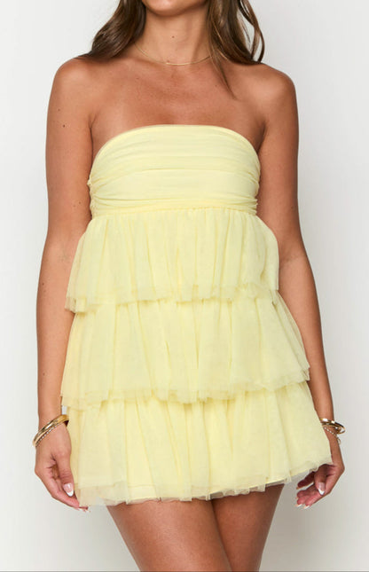 Honora Yellow Mini Party Dress