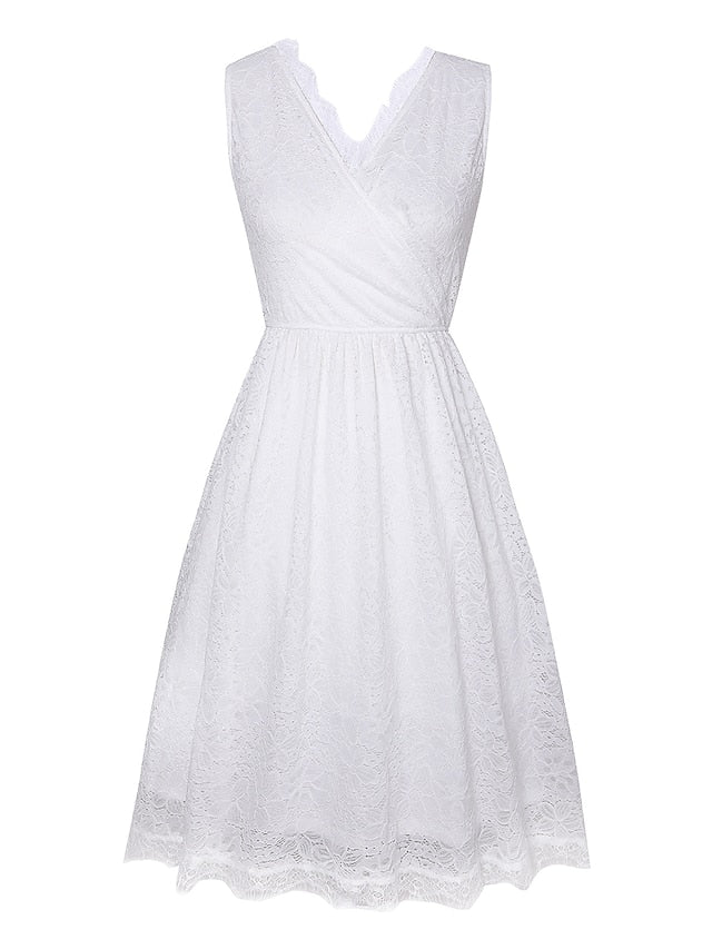 1950s Vintage Vintage Dress Midi Dress Date Vacation Lace Plain V Neck Sleeveless  Black White S M L XL for Women