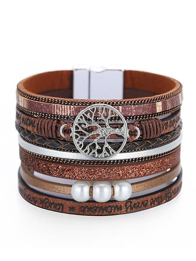 1PC Classic Fashion Vintage Theme Statement Rock Leather Pearl Bracelet Jewelry 5# For Halloween Gift Daily Beach for Women