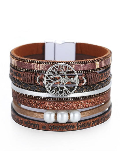 1PC Classic Fashion Vintage Theme Statement Rock Leather Pearl Bracelet Jewelry 5# For Halloween Gift Daily Beach for Women