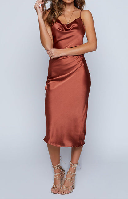 Vicenza Slip Midi Dress Rust