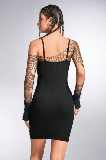 Sexy Strap Spider Print Mini Dress