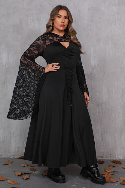 Plus Size Gothic Lace-Up Split Hem Maxi Dress