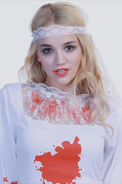 Halloween Blood Stained Bride Costume Maxi Dress