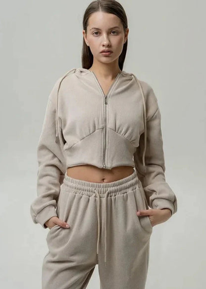 Cozy Cream - Cropped Hoodie and Jogger Set