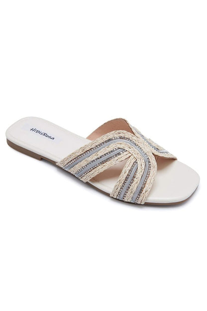 Cara Embellished Straw Woven Mule Slipper