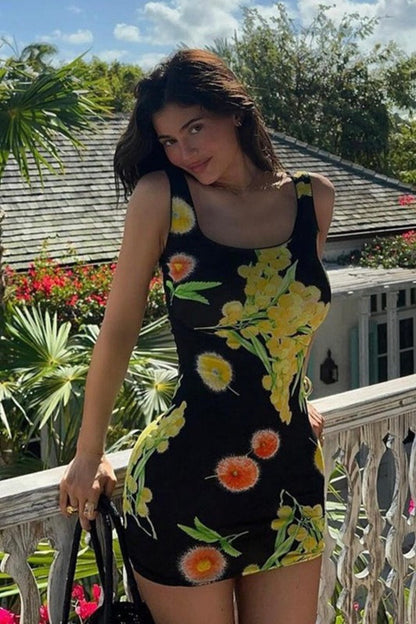 Floral Cami Ruched Bodycon Mini Dress