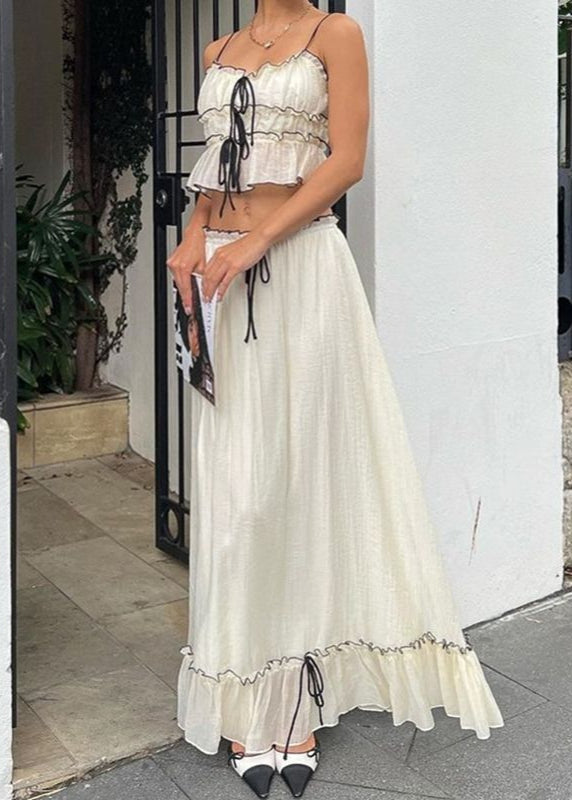 Isla Bow-Tie Ruffle Set – Two-Piece Maxi Skirt & Crop Top Ensemble