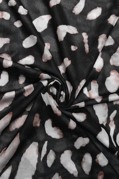 Mesh Turtleneck Leopard Print Bodycon Mini Dress