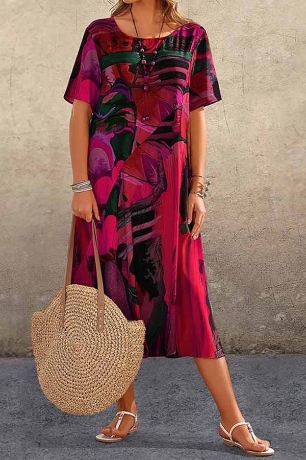 Vestido largo playero holgado con cuello redondo y túnica