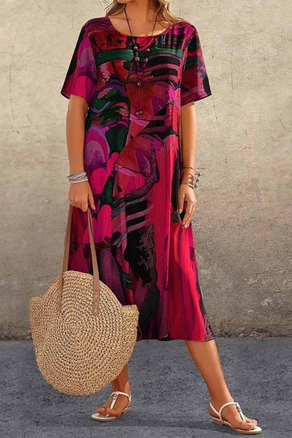 Vestido largo playero holgado con cuello redondo y túnica