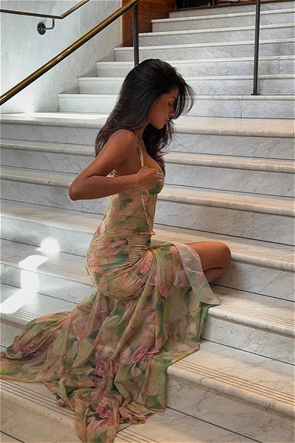 Sexy High Waist Split Floral Dress