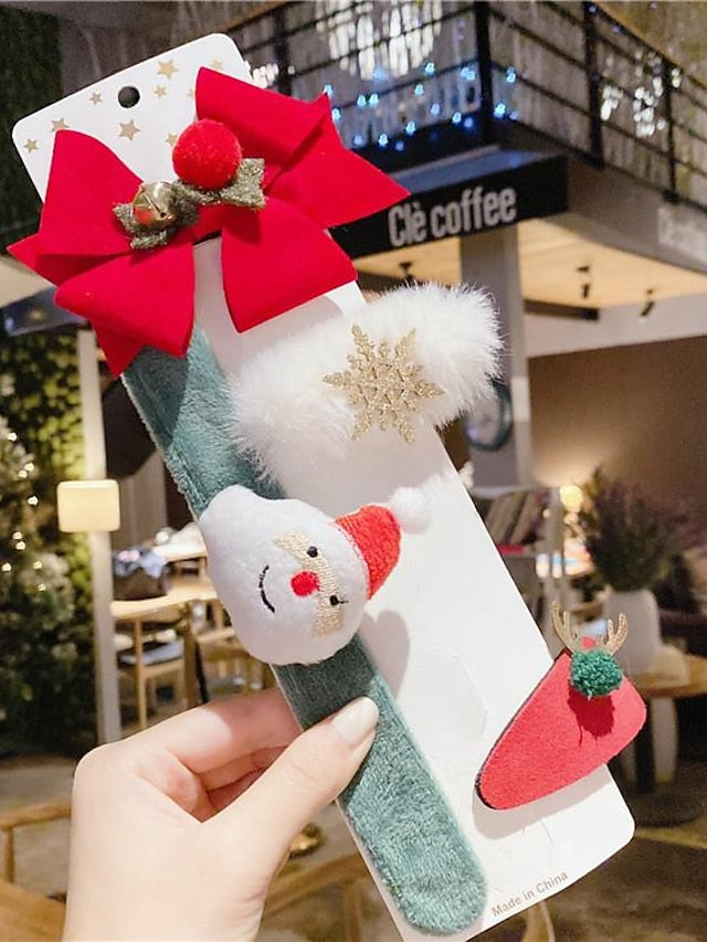 1PC Girls' Hair Accessory Set For Christmas Fabric Christmas elk set of four santa claus set of four Four-piece Christmas elk pop ring for Women