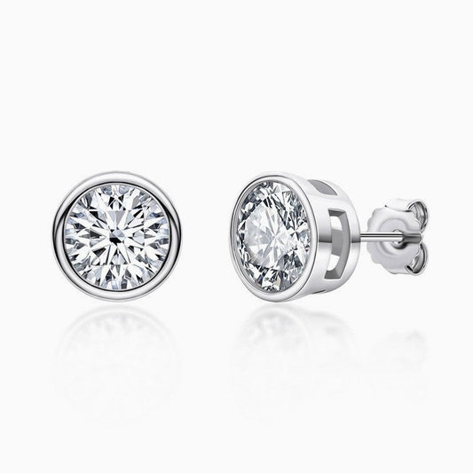 Sterling Silver Round Moissanite Solitaire Stud Earrings