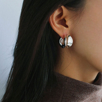 Metal Finish Polished Hinge Chunky Concave Hoop Earrings
