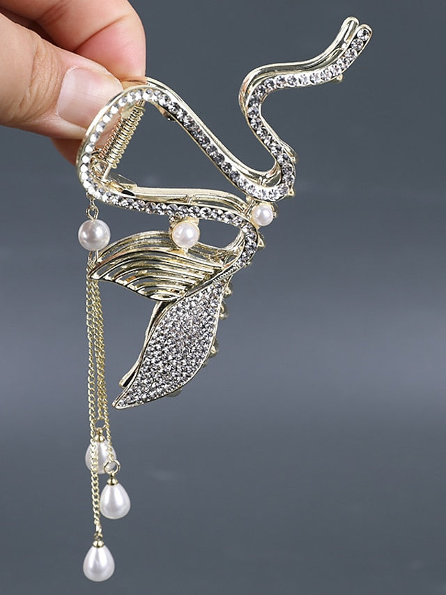1PC Hair Claws Hair Claw For Wedding Party Evening Birthday-Glitter Imitation Pearl Rhinestone Alloy Metal Bell Orchids Gold Fashion Nonslip for Women