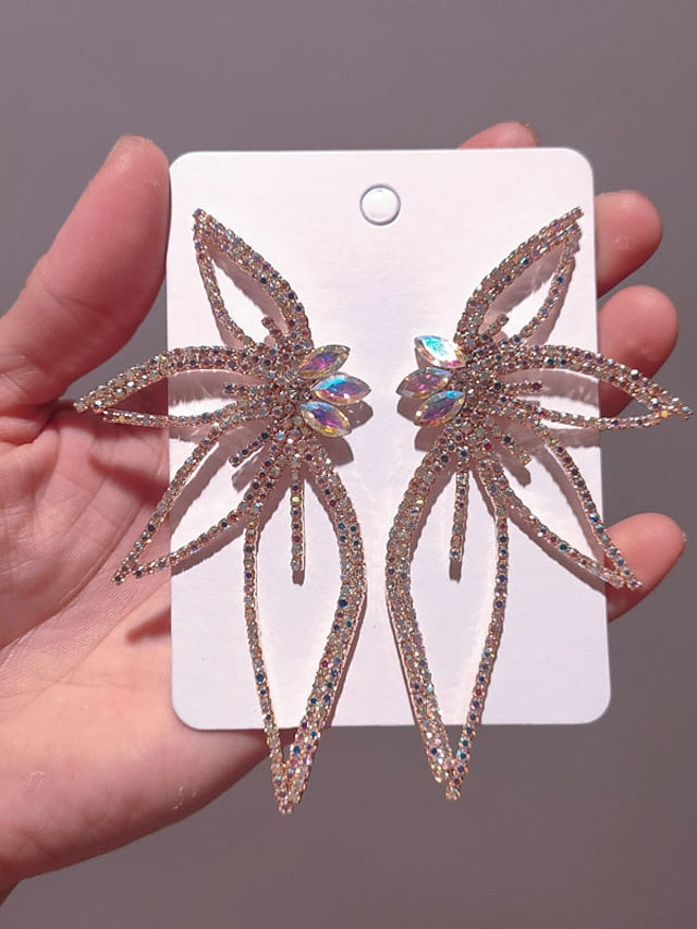 1 Pair Rhinestone Alloy Leaf Statement Earrings For Party Evening Daily for Women