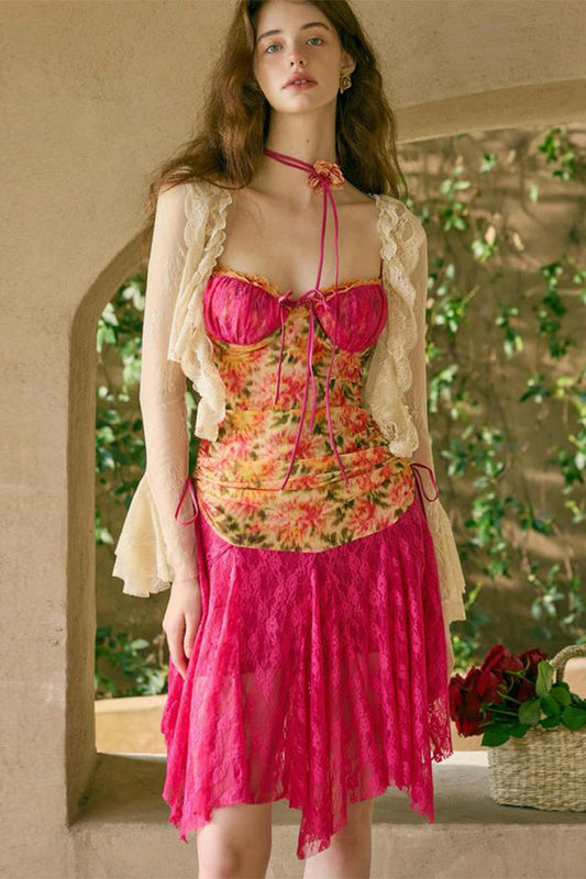 Sexy Lace Print Slim Fit Midi Dress