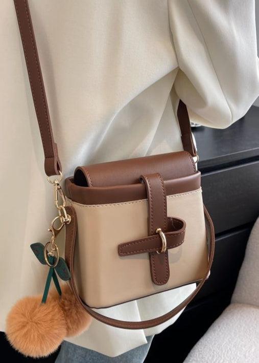Sienna Buckle Mini Crossbody – Two-Tone PU Leather Shoulder Bag