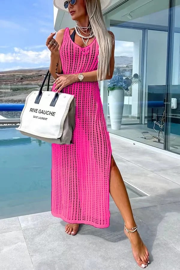 Vestido largo con espalda cruzada y tejido a crochet de Desert Island