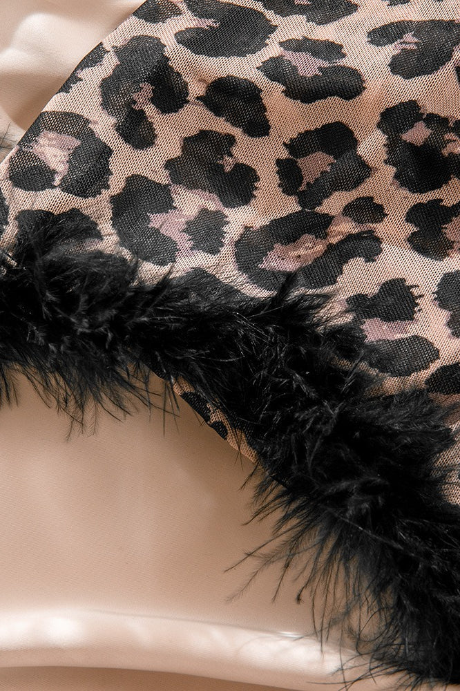 Sexy Leopard Print Lace Feather Mini Dress