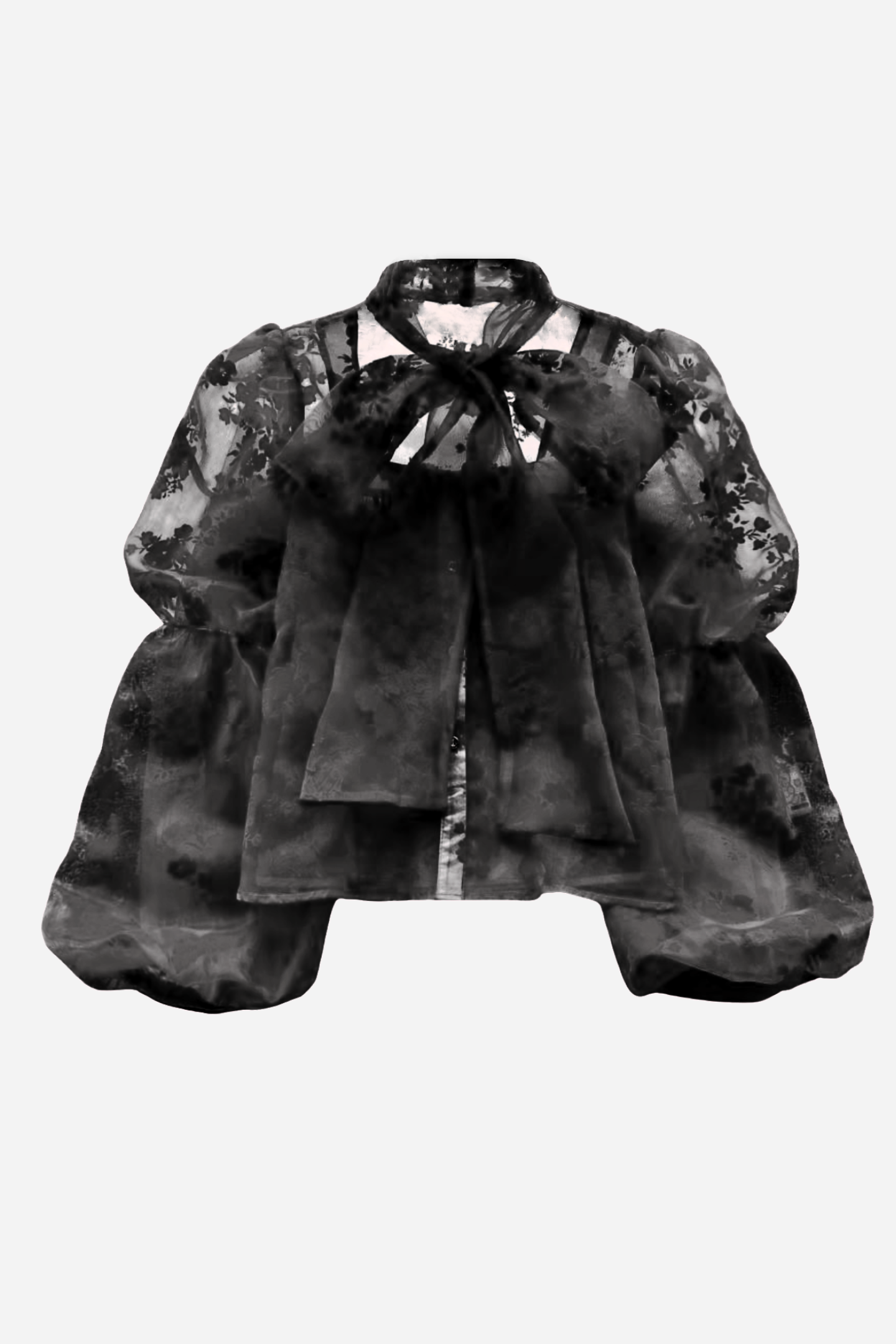 Blusa de encaje con lazo y mangas farol Hulda 