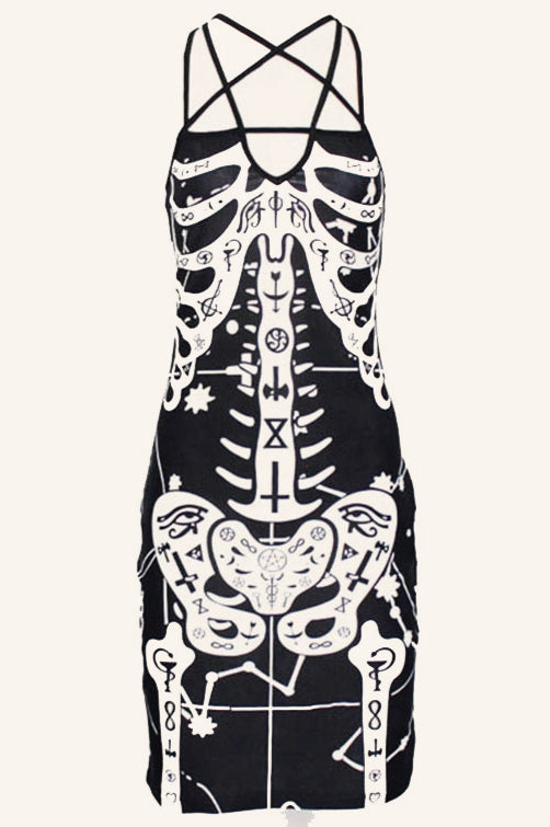 Sexy Cross Back Skull Mini Dress