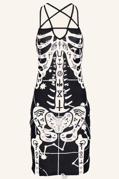 Sexy Cross Back Skull Mini Dress
