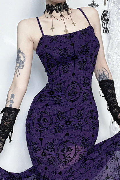 Sheer Floral Strap Gothic Dress