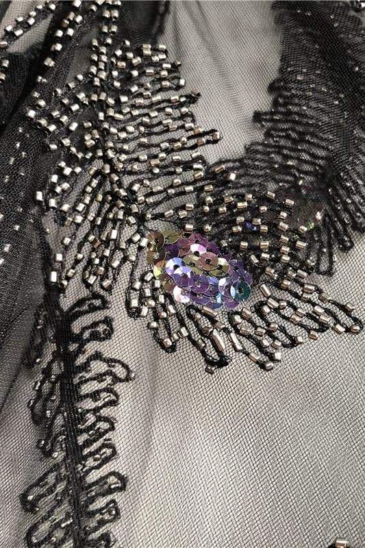 Blusa de malla con cuentas y plumas Denise 