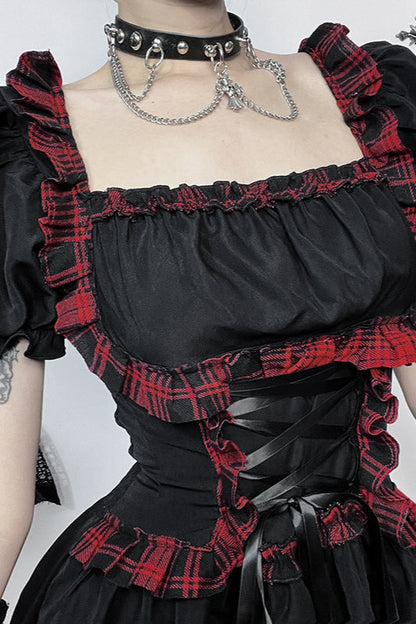 Rock Style Check Gothic Dress