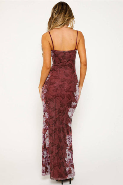 Vintage Print Cami Evening Maxi Dress