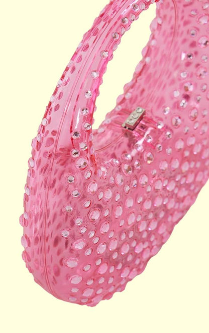 Bolso de mano de acrílico con adornos de diamantes 
