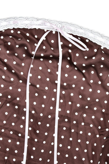 Satin Polka Dot Strapless Backless Maxi Dress