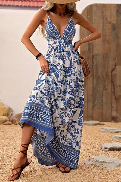 Hawaiian V-neck Short Sleeve Floral Dress